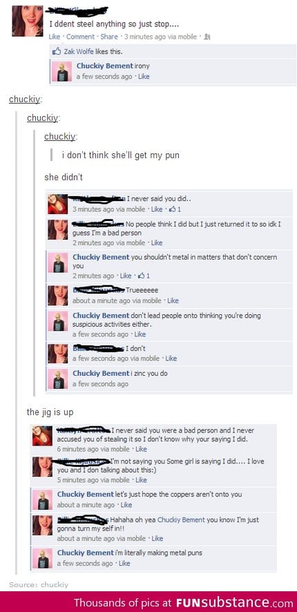 She doesn't even know they are metal puns