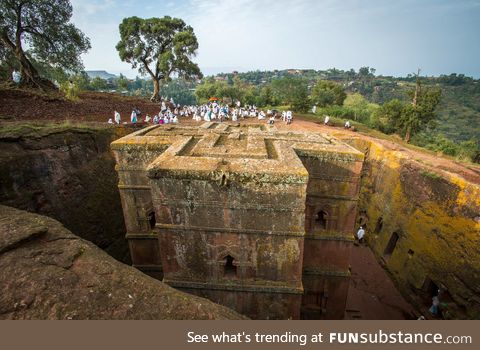 A 12th century church in Ethiopia literally hollowed out of a mountain