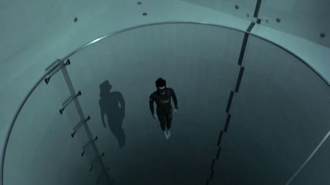 At the bottom of the deepest pool in the world (42m) with a single breath of air