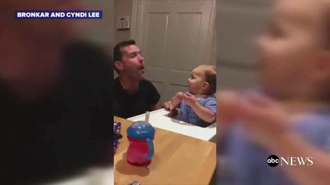 Baby boy can't wait for his dad to drop the beat