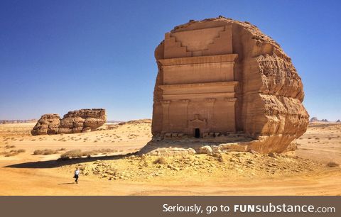 Tomb carved from a single rock in Saudi Arabia