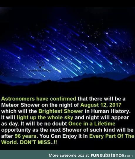 Brightest Meteor Shower on 12 August