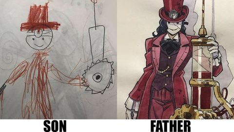 Dad creates sons drawings into cool anime characters
