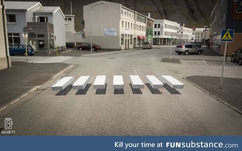 A town in Iceland painted a 3-D crosswalk for drivers to notice it more