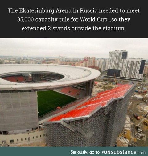 The Ekaterinburg Arena in Russia extended 2 stands outside the stadium.