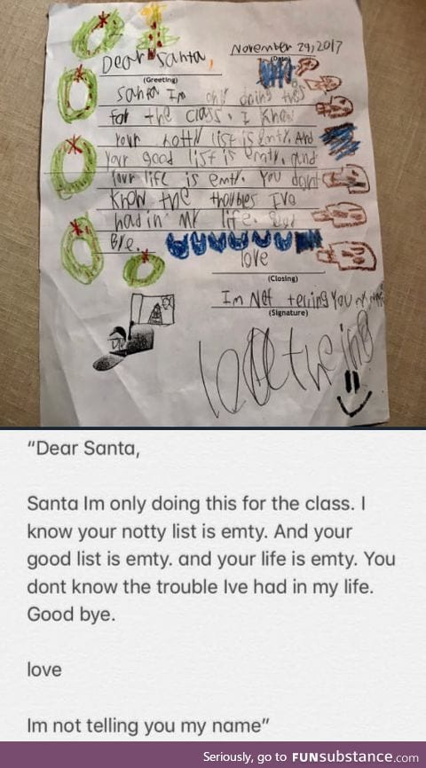 6 years old kid was told to write a letter to Santa
