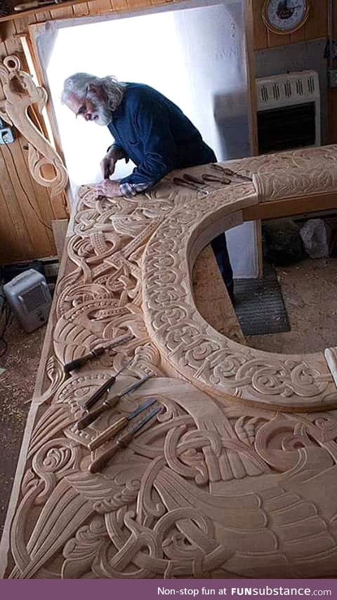 Awesome viking wood carving