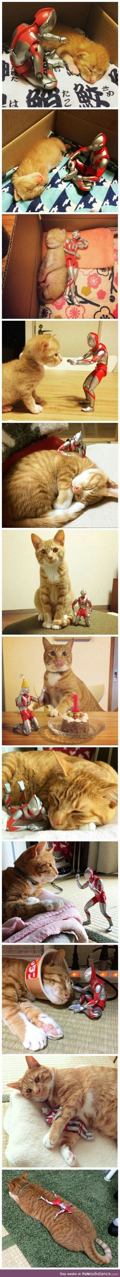 Ultra man and his cat