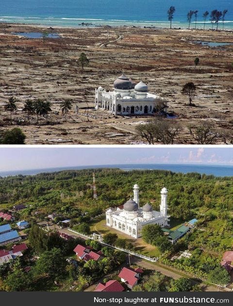 This mosque in Indonesia after 2004 Tsunami and almost 15 years after