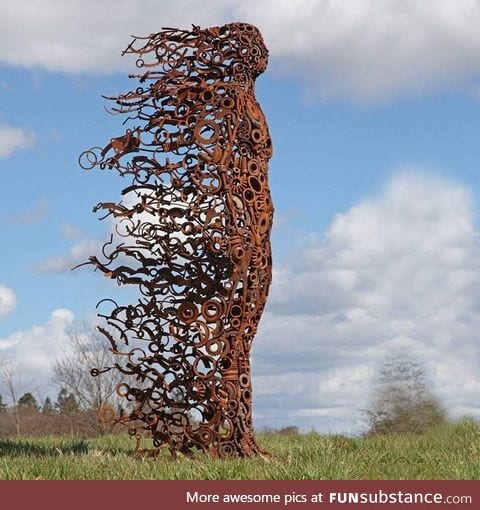 The sculpture "You Blew Me Away" by Penny Hardy