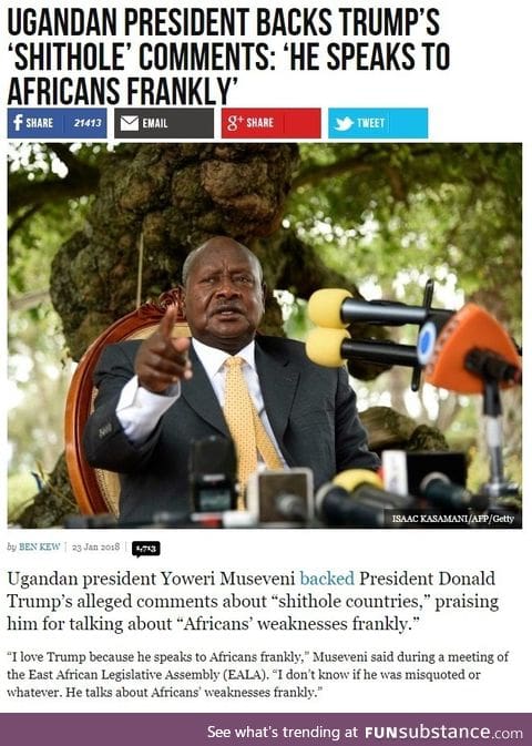 Ugandan President Backs Trump’s ‘Shithole’ Comments