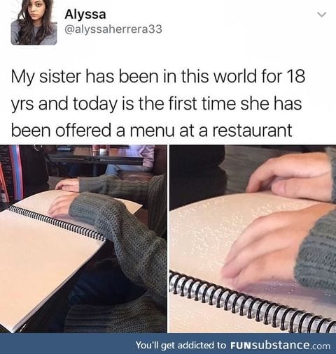 Restaurant menu for the blind