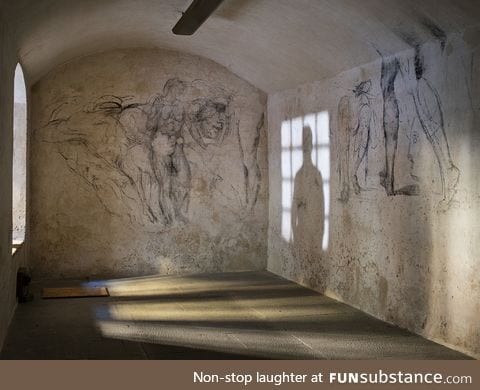 Sketches in a secret room under a chapel, done by Michelangelo while hiding from the Pope