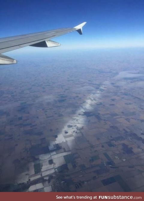 The snow fell in a very thin line in Ohio