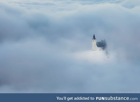 Church of St. Andrew (Slovenia) Through Sea of Fog