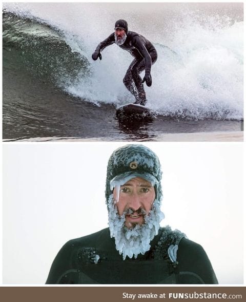 Winter surfing in -13 degrees in Sweden