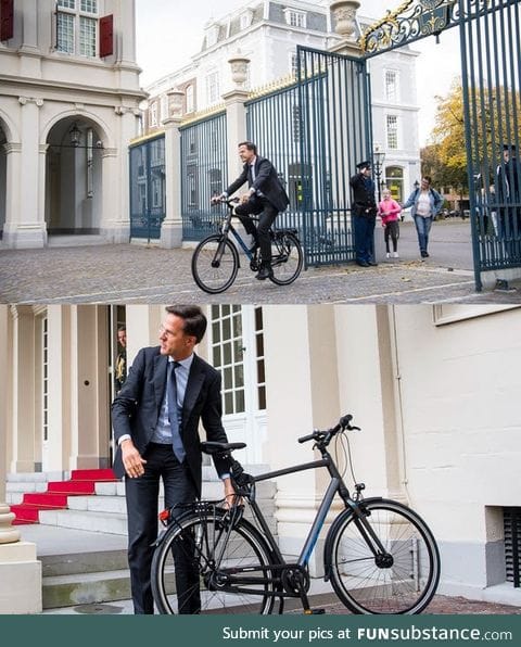 The prime minister of the Netherlands arriving on his job. #dutchthings