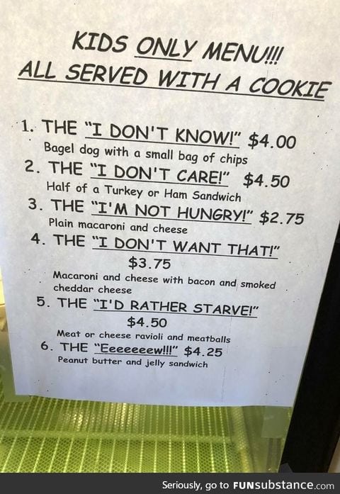 Kids menu