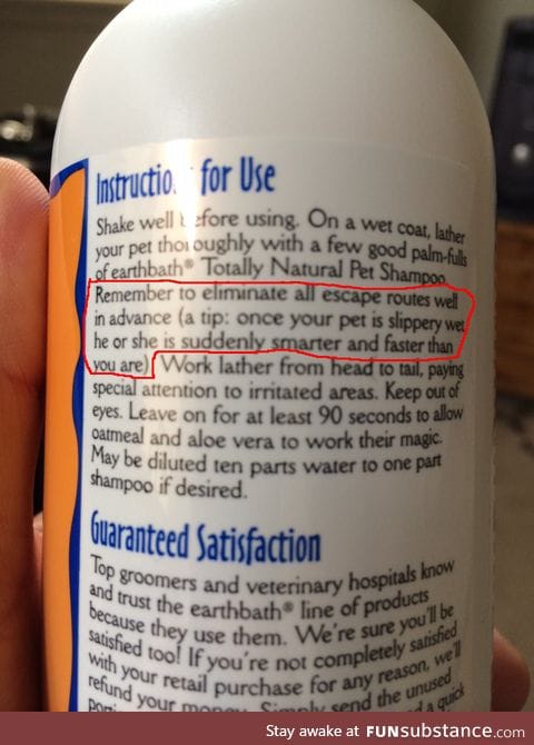 The instructions for this new dog shampoo