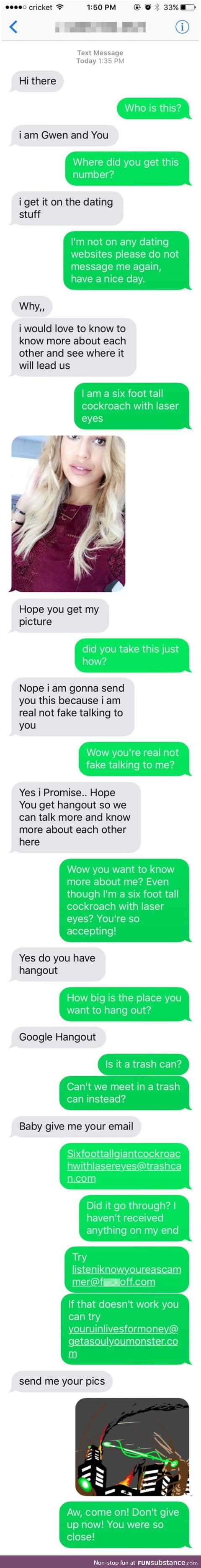 Desperate scammer tries to trick this person, gets shut down in the most creative way