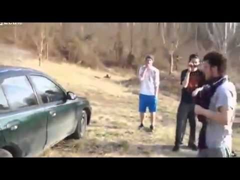 Guy Attempts To Break Car Window With His Head