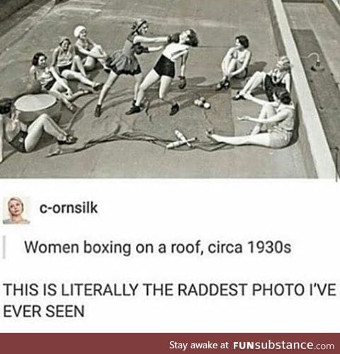 Women boxing on a roof