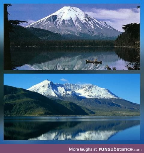 Mount St. Helens before and after the eruption of 1980