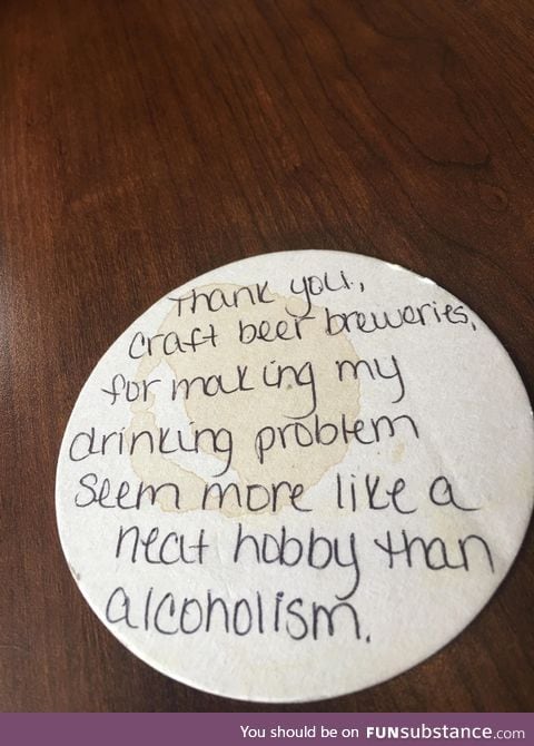A note left on the coaster of a brew pub