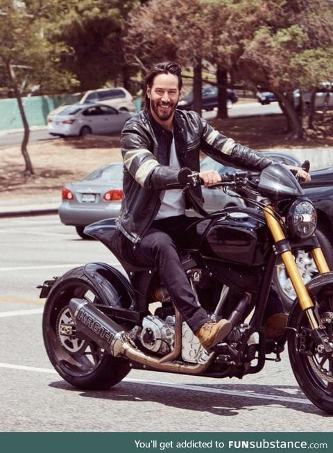 Keanu Reeves on his custom-designed motorcycle