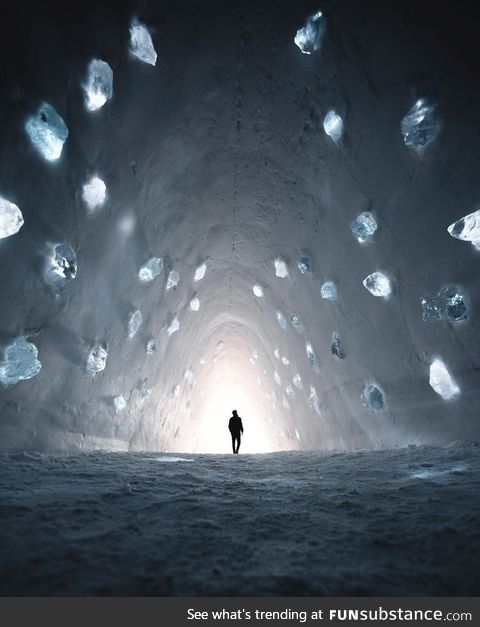 An ice tunnel in the Snow Village of Lapland, Finland