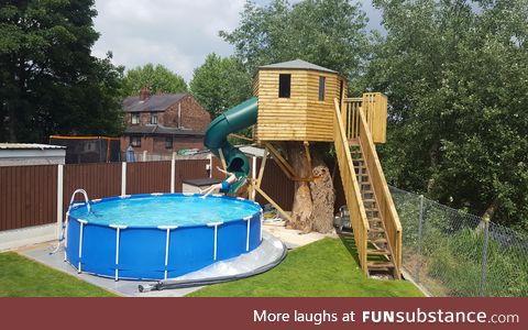 Homemade Treehouse / Waterslide combo