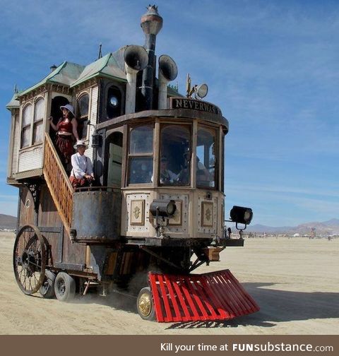 Steampunk train home from Burning Man