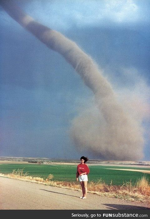 Just a woman posing with a tornado, 1989