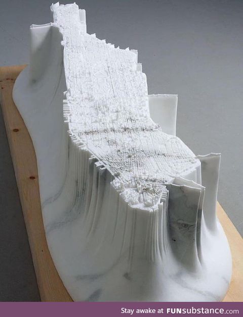 Detailed replica of Manhattan carved out in a 2.5 tonne block of marble by the Japanese