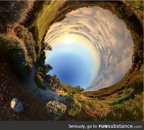 The result of taking a panorama while rolling down a hill