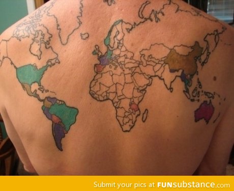 Every new country she visits, she gets it coloured in