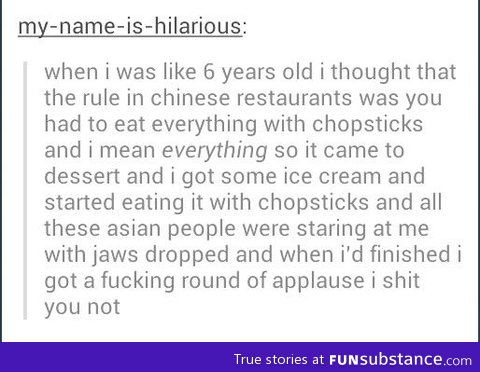 Eating ice cream with chopsticks
