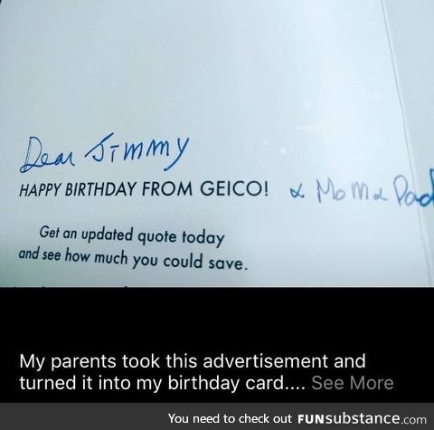 Happy Birthday Card From Mom, Dad and Geico