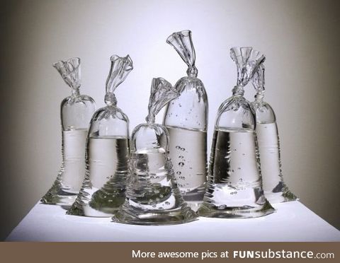 These bags of water are statues made of glass. By Dylan Martinez