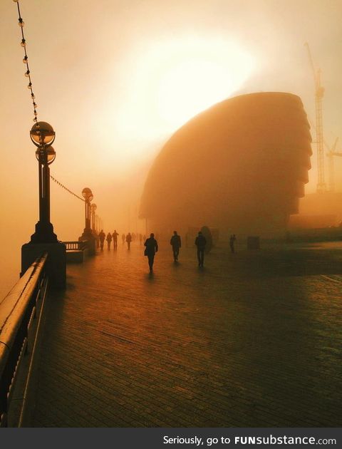 Foggy morning along the River Thames, London