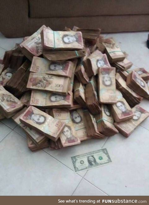 This pile of cash is the Venezuelan equivalent of one US dollar