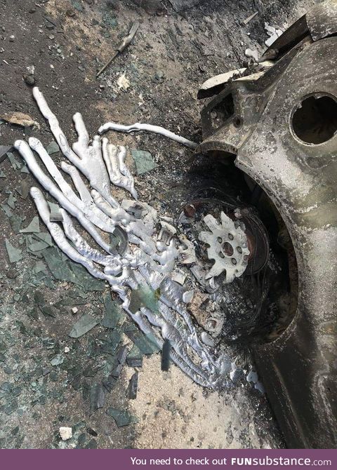 For those who think they could ever escape a forest fire. These are melted wheel rims