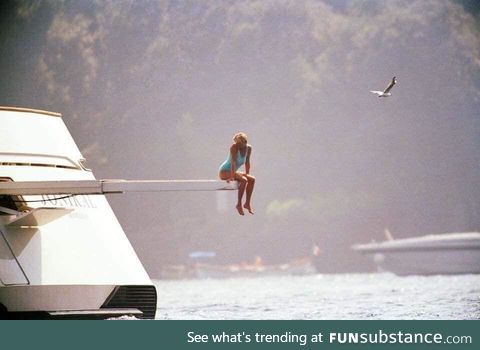 Princess Diana on a yacht in Portofino, Italy, 1997