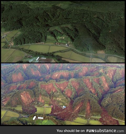 Before and after earthquake picture of Hokkaidō