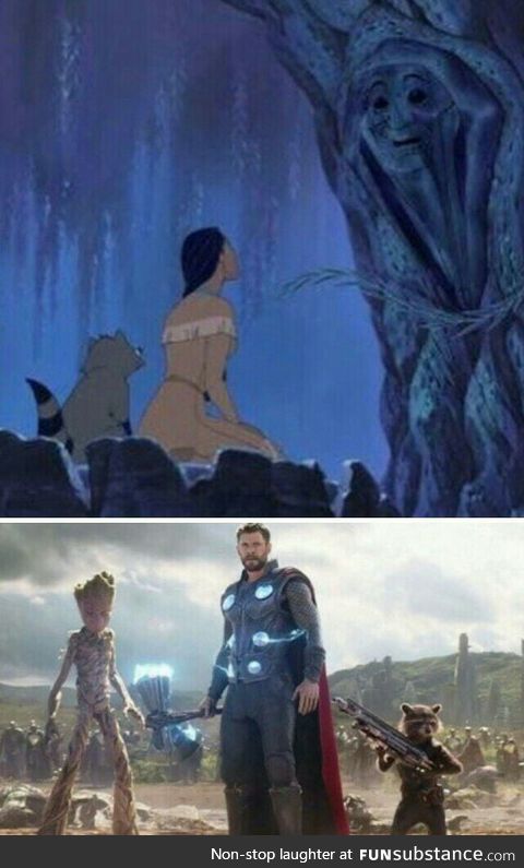 A tree, a raccoon and a Disney princess