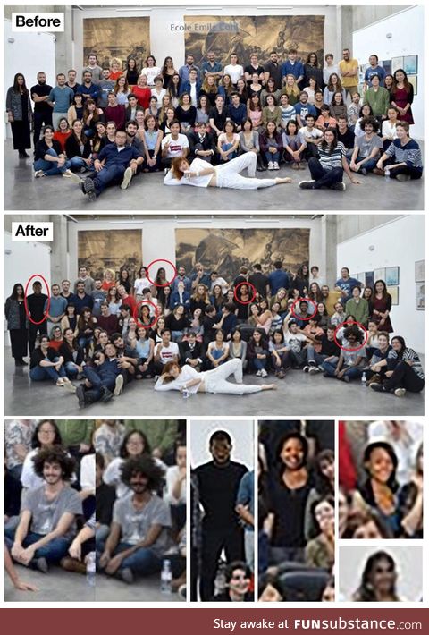 French art school photoshopped their student to be darker and added random people