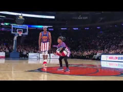 8-year old WOWS with Harlem Globetrotters