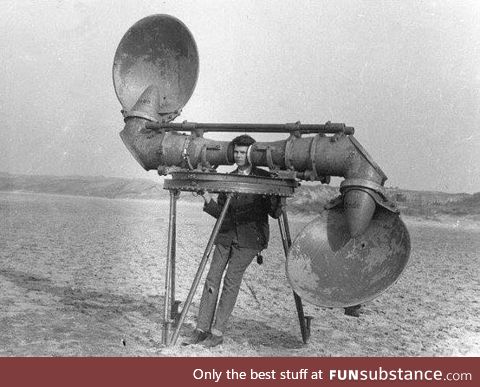 An acoustic listening device used by the Dutch army for hearing enemy airplanes