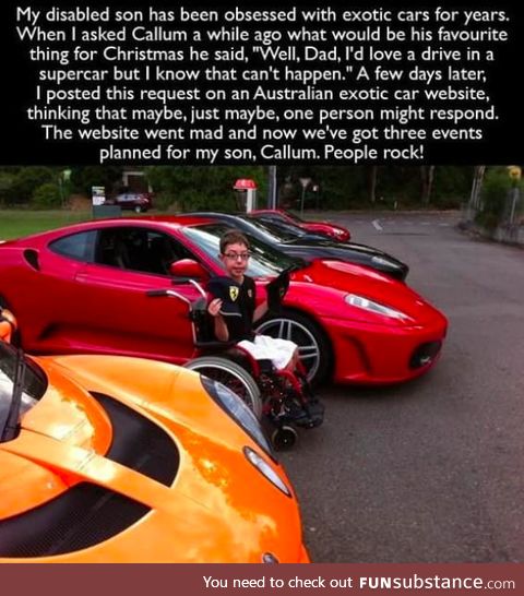 Disabled son gets to experience exotic cars