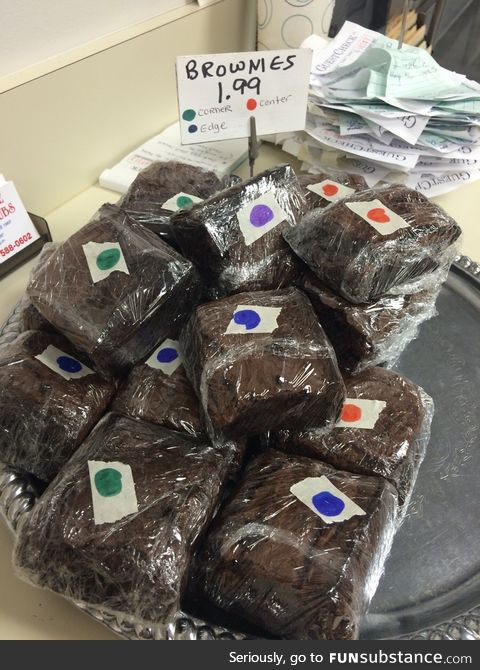 This restaurant labels their brownies based on which part of the pan it was baked on